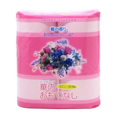 トイレットペーパー　華のおもてなし 4ロール　30個セット販売　華の香りとピンクカラーのトイレットロール4個組 ※北海道・沖縄県は別途送料お見積りとなります、離島発送不可。ご了承下さい