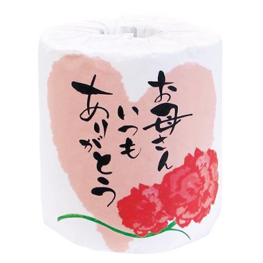 母の日　トイレットペーパー　お母さんいつもありがとう　100個セット販売　カーネーションと感謝のメッセージのパッケージ　中身はピンク無地　イベント販促品・ノベルティ ※北海道・沖縄県は別途送料お見積りとなります。離島発送不可ご了承下さい。