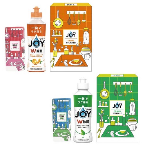 ジョイカラフルキッチンセット (CLFB-5)　30個セット販売　キッチン洗剤とコップ洗いスポンジのセット　化粧箱入り　2種類から　ご挨拶品　販促品・景品・ノベルティ・粗品