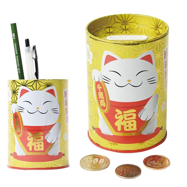 まねき猫　ペン立て缶貯金箱　招き猫　貯金箱　年末年始　お年賀　ご挨拶品　販促品・景品・粗品・ノベルティ　金運アップ祈願　縁起物