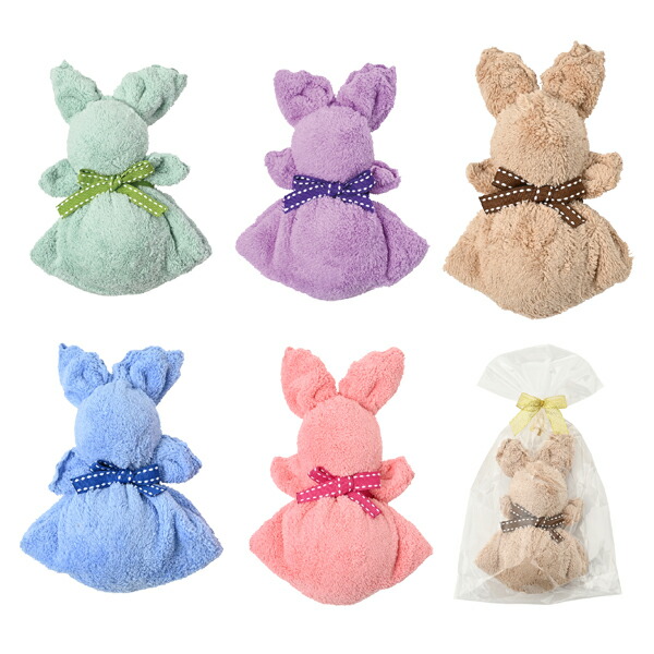 ふんわり うさぎ西洋手ぬぐい汗手拭い 好いたらしいうさぎ型ぬいぐるみ西洋手ぬぐい 5色取混ぜ お子さん向け割り増し金 カラフルアニマルタオル プチギフト 販促品・割り増し金・ノベルティ・不死化品・卒園・卒・はいり込む