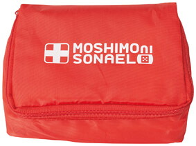 簡易救急セット　モシモニソナエル　安心救急9点セット　96個セット販売　包帯・綿棒・絆創膏など　上開きポーチで中身が見やすい 　防災グッズ　備蓄品　販促品・景品・ノベルティ・記念品
