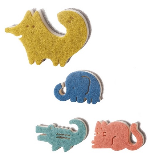 ぶらりんアニマルキッチンスポンジ 240個セット販売 くすみカラーがかわいい 動物デザインのスポンジ 蛇口などに吊り下げて収納できます 4種類取混ぜ キッチングッズ 販促品・景品・粗品・ノベルティ