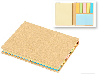 付箋　エコフセンブック　120個セット販売　7色3サイズ　カバーに再生紙を利用した環境にやさしい付箋セット　付箋枚数大50枚、中25枚、小各25枚【名入れ可能商品　別途費用が掛かります】｜ゴールドスター