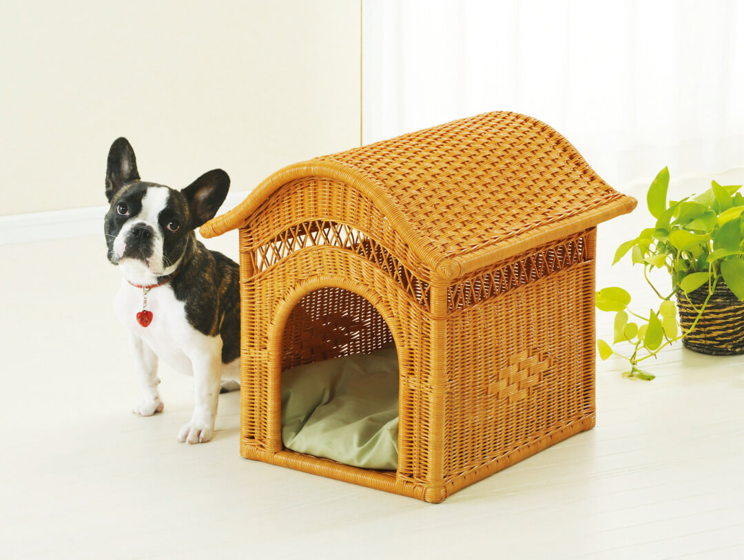 籐愛玩動物住みか リビングに置ける自然的原材料でこだわりのラタンペットハウスを作りました ホルムアルデヒト属を抑えた【ウレタン脂ペンキ塗り】遣りかたで安全性のある