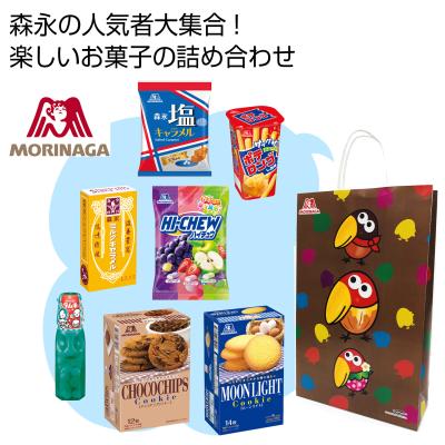 お菓子景品　森永のお楽しみ袋　30個セット販売　レインボーカラーが目を惹くキョロちゃんデザインの大きめバッグの森永のお菓子がたくさん　子供会景品　運動会　イベント景品　販促品・ノベルティ・粗品・記念品｜ゴールドスター