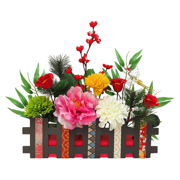 正月　ディスプレイ　彩花垣根アレンジ　H41ｃｍ　迎春・正月飾り　店舗・オフィス・売り場が華やかに