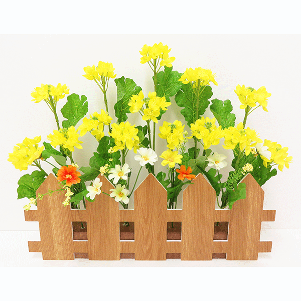 春の花　装飾　ディスプレイ　ニュー菜の花垣根アレンジ　35×41×19ｃｍ　造花　店舗装飾　飾り