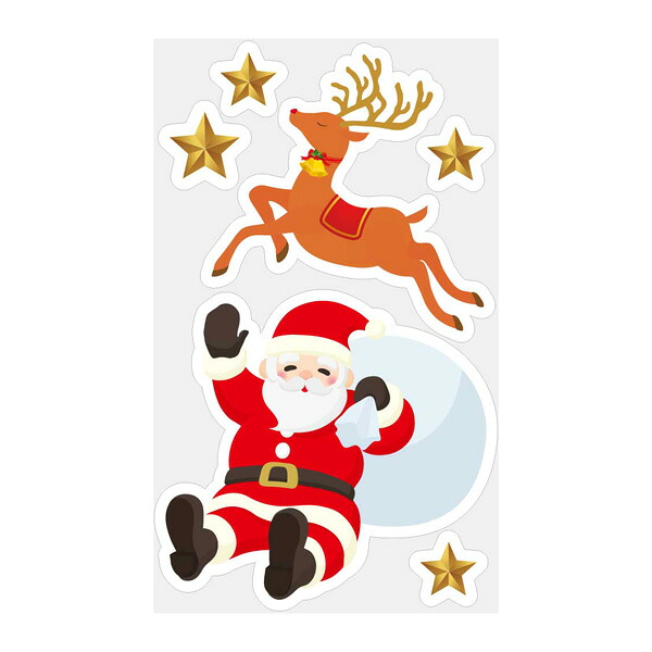 クリスマス　飾り　ウィンドウステッカー　サンタ&トナカイ　貼りやすくはがしやすい自己吸着タイプのステッカー　H100ｃｍ×W60ｃｍ　大きいサイズ　店舗ディスプレイ・窓用シール 5,104円