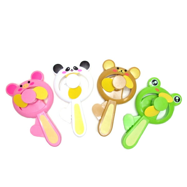 光るアニマル扇風機　24個セット販売　羽根が回転すると光るの夏の夜が楽しくなるハンディ扇風機　羽根の中央部分が光ります