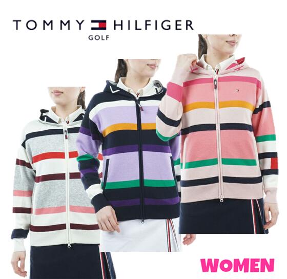 TOMMY HILFIGER GOLF トミーヒルフィガー ゴルフ THLA273 WOMEN レディース 裏地付 マルチボーダー ニットパーカ