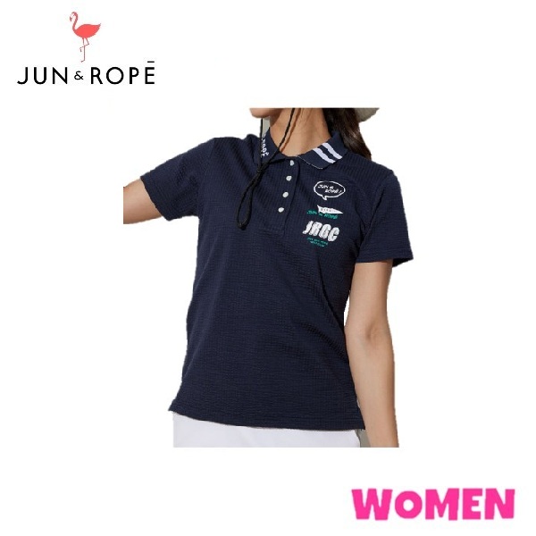 JUN＆ROPE ジュン＆ロペ ERM24010 ERM-24010 WOMEN レディース シアサッカーリブ衿ロゴ使い半袖ポロシャツ