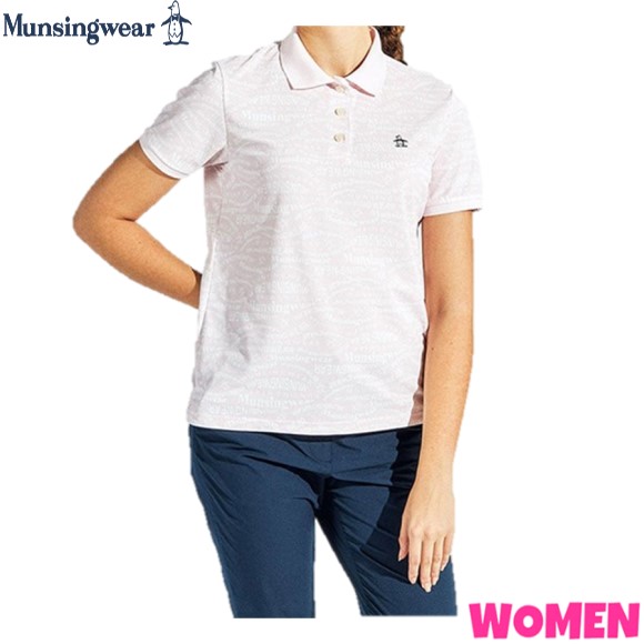 Munsingwear マンシングウェア MG5SHS84L WOMEN レディース SUNSCREEN マルチロゴ総柄プリント 半袖 ポロシャツ