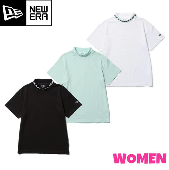 NEW ERA ニューエラ ロゴ ゴルフ ウェア モックネック 半袖 シャツ 半袖 ミドルネック テック Tシャツ オールオーバーロゴ ブラック