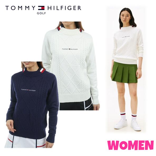 【30% OFF】TOMMY HILFIGER GOLF トミーヒルフィガー ゴルフTHLA582 WOMEN レディースマシュマロタッチ 有線テレビ柄 ハイネック編み物