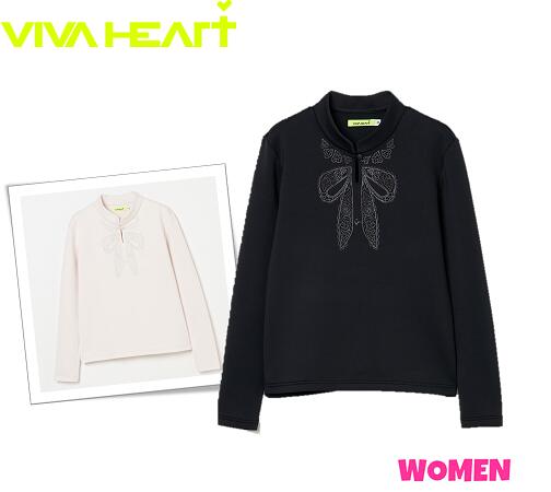 【30% OFF】VIVA HEART ビバハート012-24011 レディーストロンプルイユ 洋弓タイ王国風モックネックプルオーバー