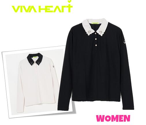 【30% OFF】VIVA HEART ビバハート012-24910 レディースカットワーク刺しゅう 長袖スポーツシャツ