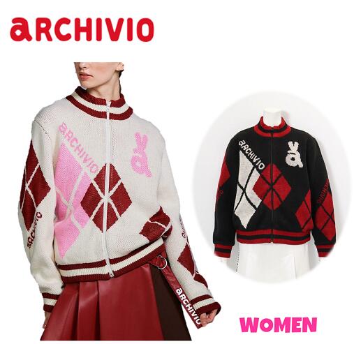 【30% OFF】 archivio アルチビオ A518114 WOMEN レディース アーガイル柄ニットブルゾン