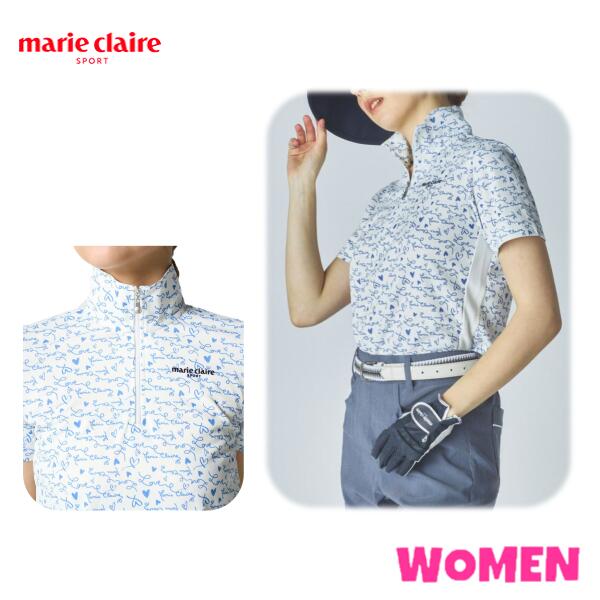▼▲▼▲▼尖んがり10倍！▼▲▼▲▼marie claire マリクレール716-640 716640WOMEN レディースハートデザイン柄ハーフジップ半袖プルオーバー