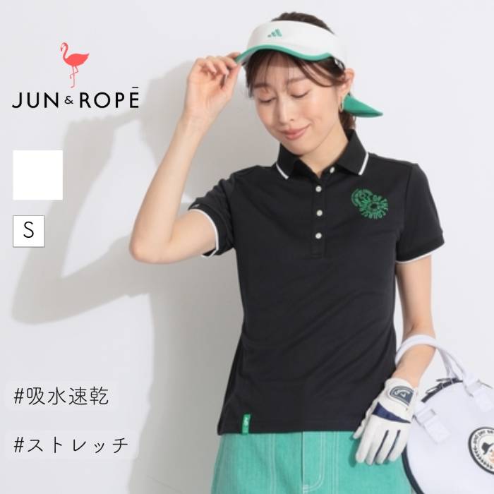 ジュン＆ロぺ 【吸水速乾UV】サークルロゴプリント半袖ポロシャツ ゴルフウェア レディース 春夏 ゴルフ女子 CURUCURU