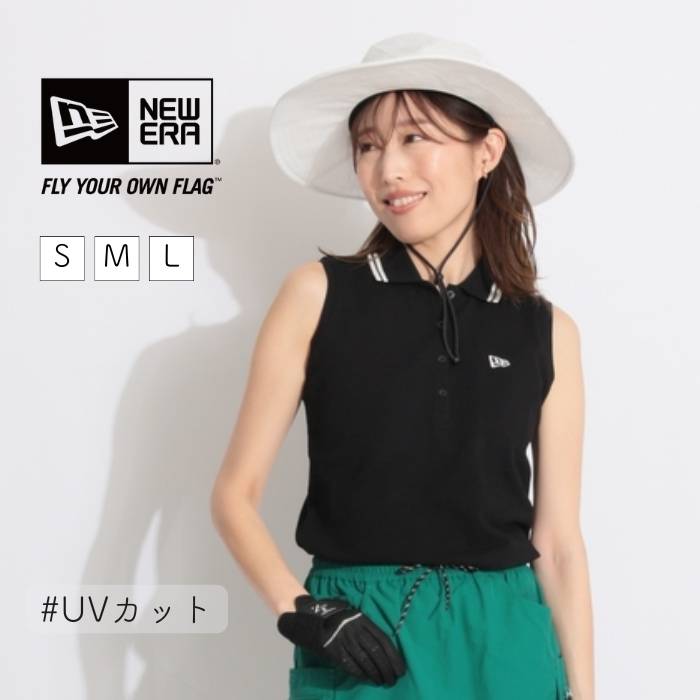 ニューエラ 【抗菌UV】衿ラインノースリーブポロシャツ(ブラック) ゴルフウェア レディース 春夏 ゴルフ女子 CURUCURU