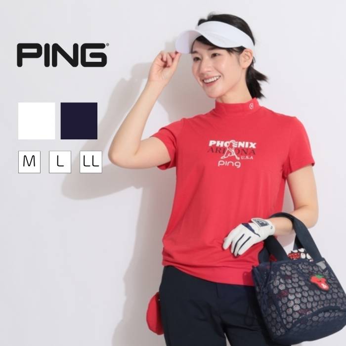 ピン 【速乾軽量】Mr.PINGプリント半袖カットソー ゴルフウェア レディース 春夏 ゴルフ女子 CURUCURU
