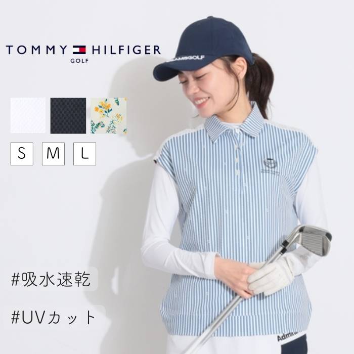 トミー ヒルフィガー ゴルフ 【吸水速乾UV】メッシュラインフレンチスリーブポロシャツ ゴルフウェア レディース 春夏 ゴルフ女子 CURUCURU
