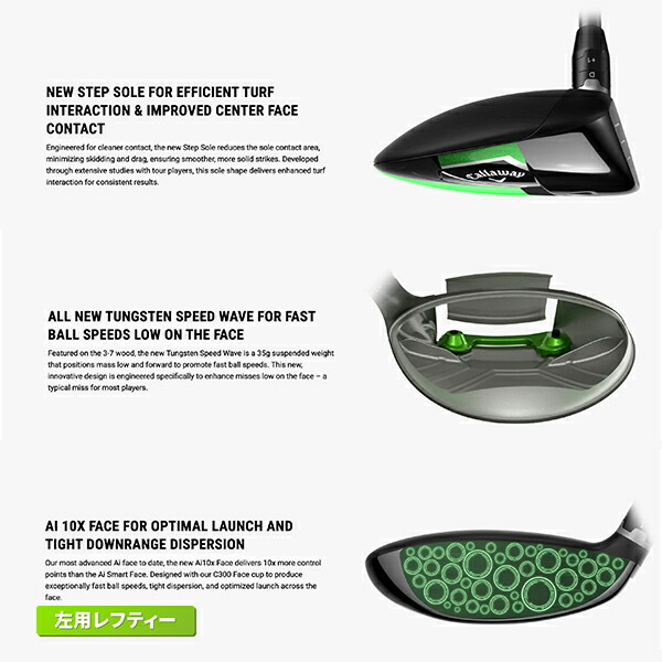 キャロウェイエリートELYTE◆◆◆トリプルダイヤモンドフェアウェイウッド3wLHレフティTENSEI1KブラックUSモデルCallwayFW左用