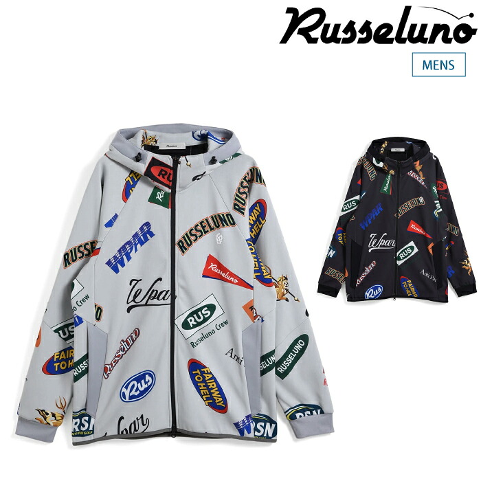 Russeluno ラッセルノ ゴルフウェア メンズ ジップフーディー MULTI LOGO BONDING ZIPUP HOODIE ブルゾン 保温性 防風性 2WAYストレッチ セットアップ対応 RS-2530623 秋冬 2025|ゴルフシティアルド