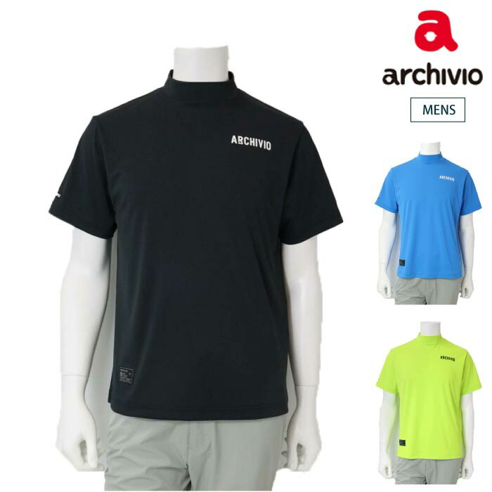 メンズM【ARCHIVIO アルチビオ】モックネックシャツ ブラック ARCHIVIOアルチビオモックネック半袖ストレッチTシャツ46