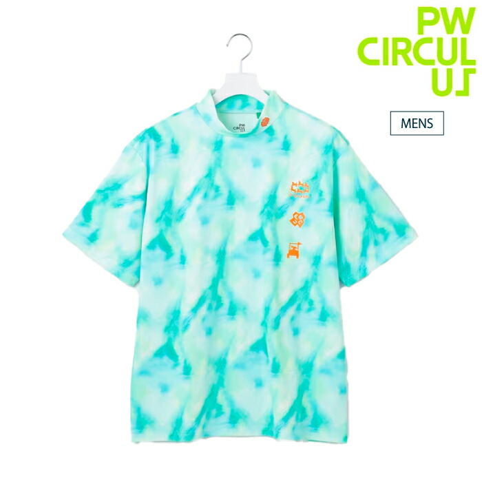 PW CIRCULUS ピーダブリュサーキュラス ゴルフウェア メンズ 半袖シャツ タイダイ柄モックネックT 吸水速乾 UV遮蔽率99.5% UVカット ストレッチ KHPNGM0525 CACF_01