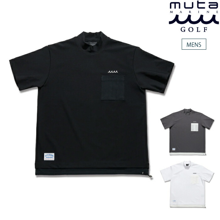 muta MARINE GOLF ムータマリンゴルフ ゴルフ御召しもの メンズ ACANTHUS × muta MARINE Mesh Trimming Pocket Tee モックネックティーシャツ 吸水速乾 UV撥ねのける 2WAY伸ばすこと mmac-ma2618 春夏 2026