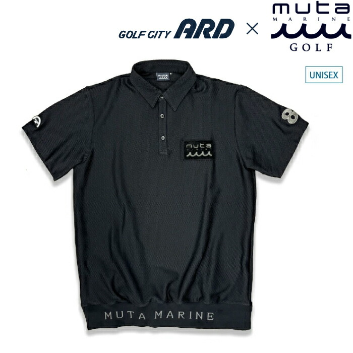 【入荷しました】muta MARINE GOLF ムータマリンゴルフ×ゴルフシティアルド別注 メンズ レディース ゴルフ御召しもの 寸法押さえる 肋筋付き添い人スポーツシャツ 黒いこと 男女兼用 刺しゅう 紋章 差し上げ物おすすめ SPJC-446870 春夏 2026