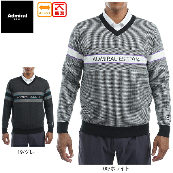 大売り出し 30%OFF アドミラルゴルフ メンズ 裏地付き添い人ダイアログボックス ロゴタイプVのど首編み物 ADMA290  Admiral 保温 蓄熱 伸ばすこと 大層らしい大きさ有 情の籠もった原料品 プルオーバー