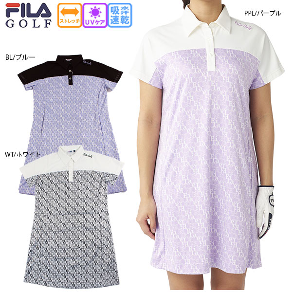 セール ゴルフウェア ワンピース 755441 フィラゴルフ レディース デジタルフォントタイポ柄ワンピース 吸汗速乾 UVカット ストレッチ FILA GOLF