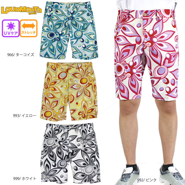 セール ラウドマウス メンズ ショートパンツ シャガデリック 762309 大きいサイズ ストレッチ UVカット メンズハーフパンツ ゴルフウェア シャガデリックイエロー シャガデリックピンク シャガデリックターコイズ シャガデリックホワイト
