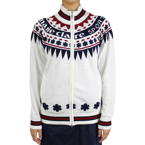 21秋冬新作 マリクレールスポール レディース ジップセーター カウチンジップセーター 大きいサイズ有 Marie Claire Sport カーディガン ジャガード柄 おしゃれ マリクレ レディース ゴルフウェア Florent Dejardin Fr