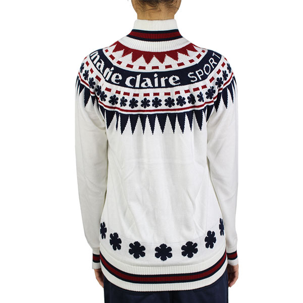 21秋冬新作 マリクレールスポール レディース ジップセーター カウチンジップセーター 大きいサイズ有 Marie Claire Sport カーディガン ジャガード柄 おしゃれ マリクレ レディース ゴルフウェア Florent Dejardin Fr