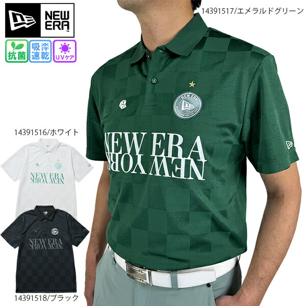 ゴルフ御召しもの ゴルフティーシャツ 半袖スポーツシャツ ニュー内鰓 14391516 14391517 14391518 Checker Pattern 馬鹿でかい大いさ有 NEWERA 抗菌 吸汗速乾 UV 紫外線取りすてる 14391516-18