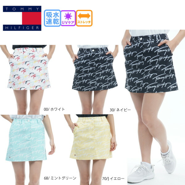 大売り出し トミーヒルフィガー レディース ロゴタイプモノグラム スコート THLA332 吸水速乾 伸ばすこと UV撥ねのける ゴルフスコート TOMMY HILFIGER GOLF
