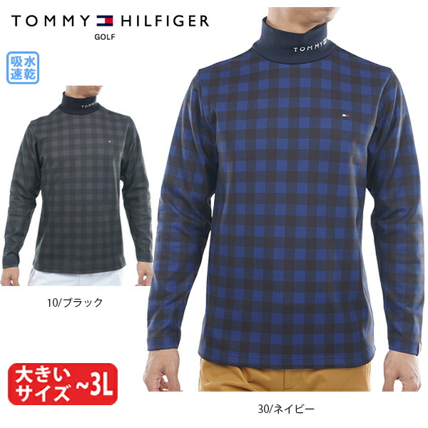 【25秋冬 トミーヒルフィガー セール】ゴルフウェア ゴルフシャツ チェック柄 長袖ハイネックシャツ トミーヒルフィガー THMA569 25秋冬 吸水速乾 大きいサイズ有 店長お勧め 裏起毛 TOMMY HILFIGER