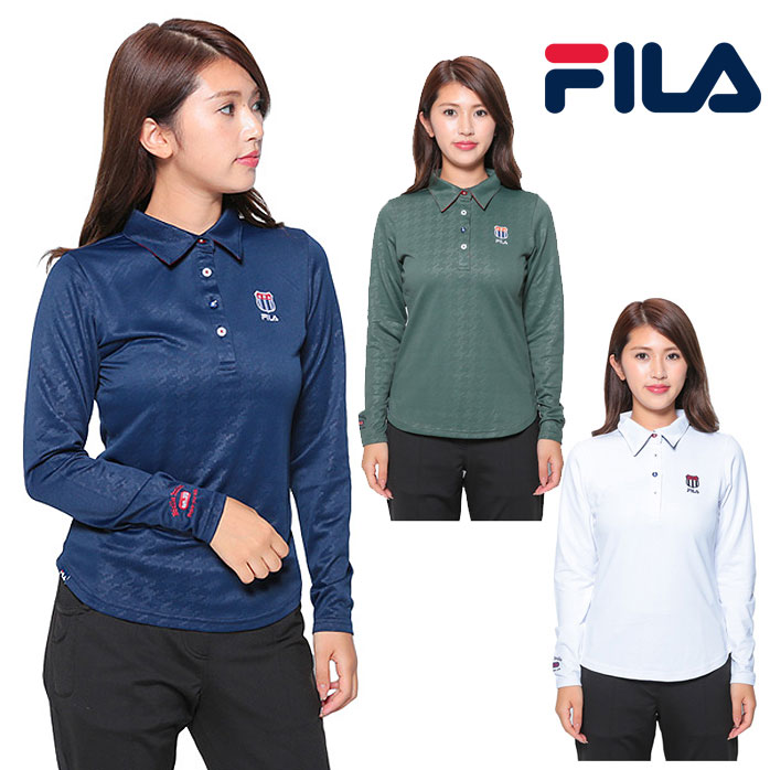 楽天市場 17年秋冬 フィラ 千鳥エンボス柄長袖ポロシャツ レディース 襟裏の配色でバックスタイルもきれいに 吸汗速乾 Uvカット Fila Outlet ゴルフパートナー 別館 楽天市場店
