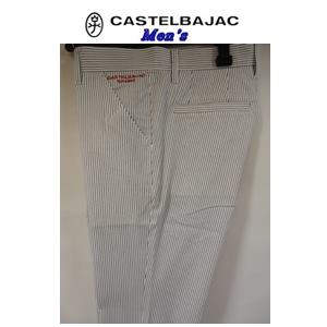 『60%OFF !!』CASTELBAJAC カステルバジャック スリムフィット ストライプ 刺繍入 長パンツ メンズウェア『46/Mサイズ(82cm)/ホワイト』23150-113