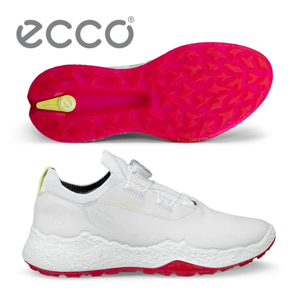 ECCO カジュアルゴルフシューズ ホワイト/ピンク ECCO Golf BIOM Hybrid ウィメンズ レザーゴルフシューズ | ホワイト