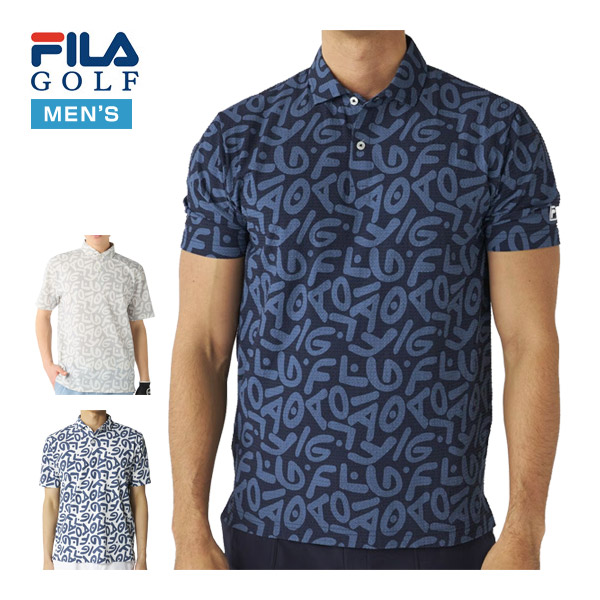 フィラゴルフ FILA GOLF シアサッカー レタリング柄 半袖 ポロシャツ ウェア メンズ 2026年春夏モデル M-3L 746-682 [即納]