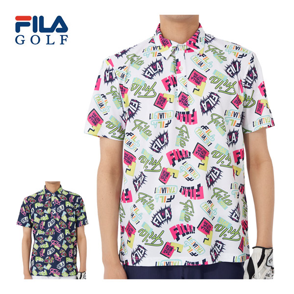 フィラゴルフ FILA GOLF タイポコミック総柄 半袖 ポロシャツ ゴルフウェア メンズ M-LL 744-607 [即納]