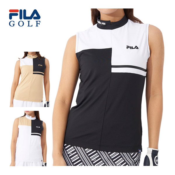 フィラゴルフ FILA GOLF ブロック切替 モックネック ノースリーブシャツ ゴルフウェア レディース S-LL 754-645 [即納]