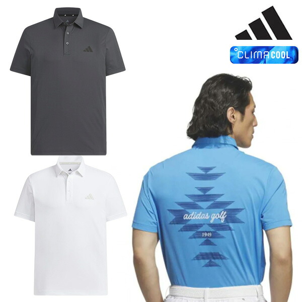 (即納)アディダス ゴルフ(adidasGOLF) CLIMACOOL クライマクール 接触冷感 チマヨ柄 バックグラフィック ボタンダウン 半袖シャツ CO463 メンズ ウェア 2026年春夏