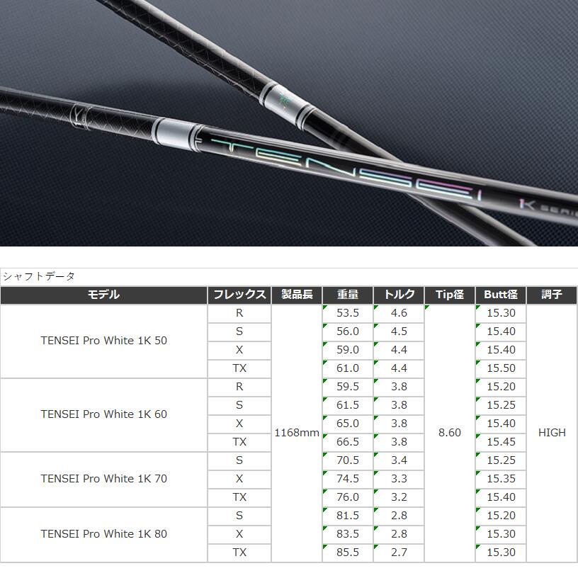 日本製 2ウェイ テンセイ 1k ホワイト 60s テーラーメイドシャフト