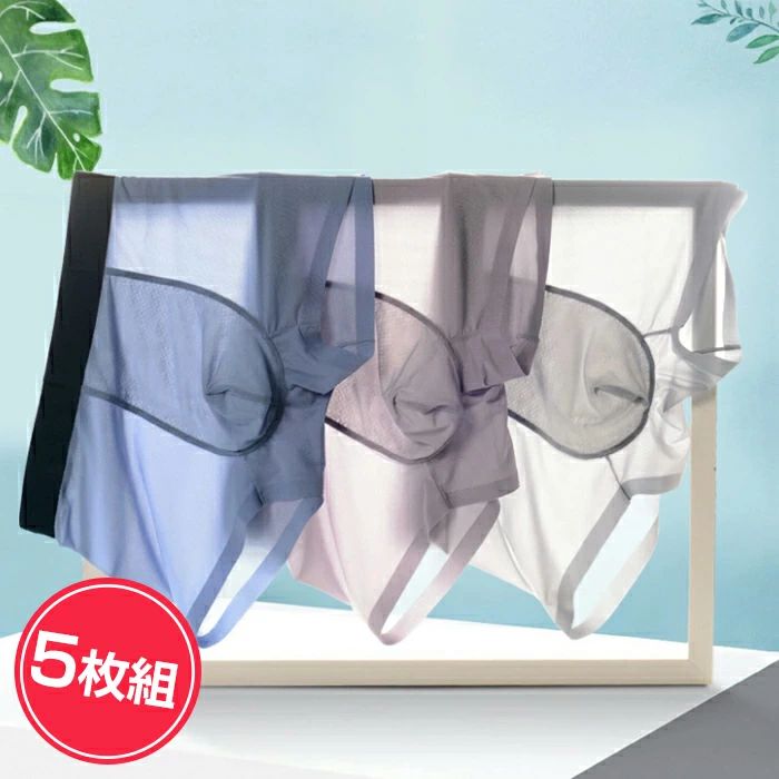 ボクサーブリーフ 薄い 通気性 【5点セット】ボクサーパンツ セクシー 透ける 5枚セット 男 無地 メンズ メッシュ 軽い 送料無料